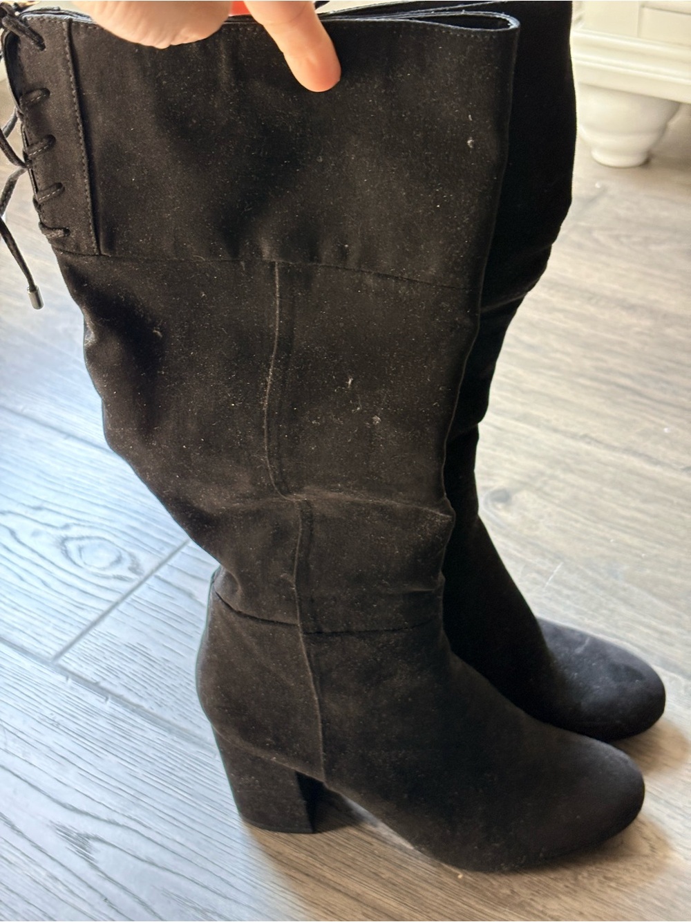 Kenneth Cole Reaction Black Suede Knee-High Block Heel Boots